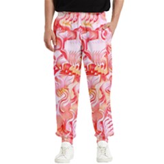 Cherry Blossom Cascades Abstract Floral Pattern Pink White  Men s Elastic Waist Pants by CrypticFragmentsDesign