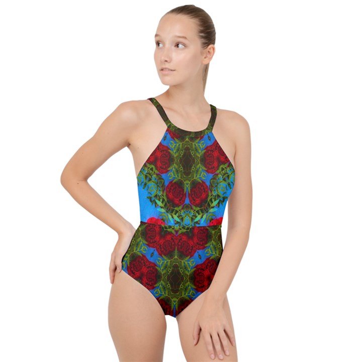 Rosette High Neck One Piece Swimsuit