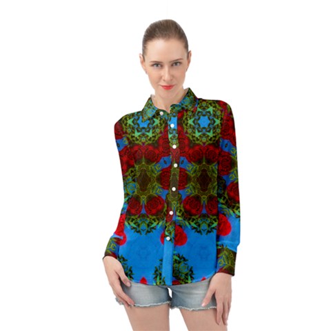 Rosette Long Sleeve Chiffon Shirt by LW323