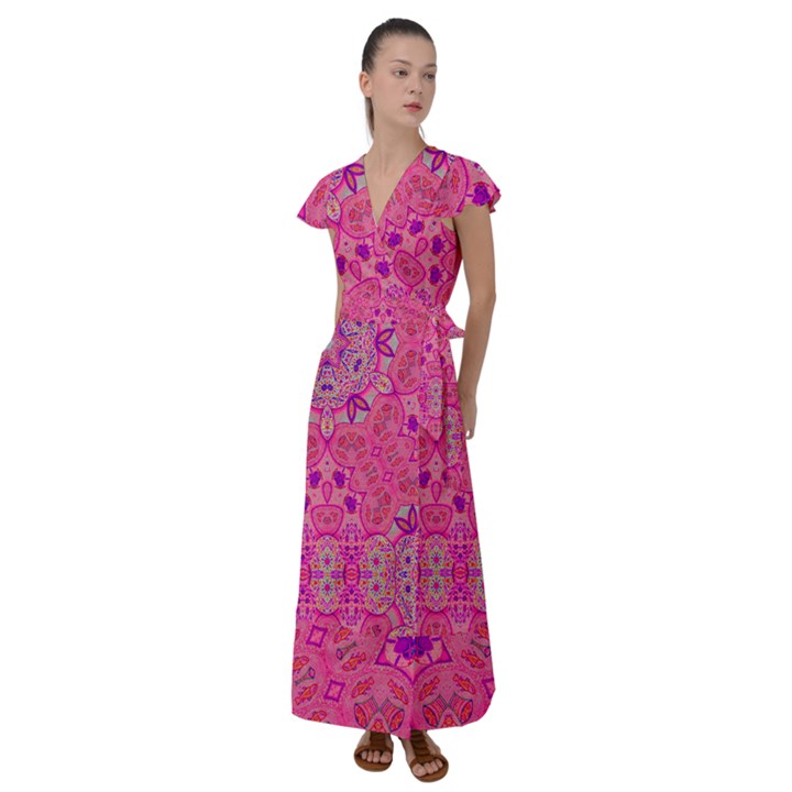 Pinkstar Flutter Sleeve Maxi Dress