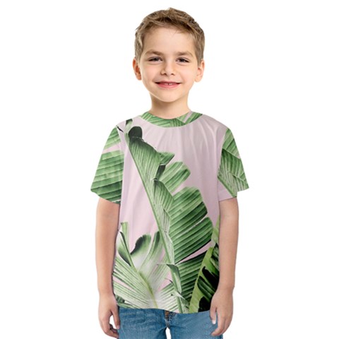 Palm Leaves On Pink Kids  Sport Mesh Tee by goljakoff