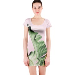 Palm Leaves On Pink Short Sleeve Bodycon Dress by goljakoff