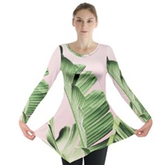 Palm Leaves On Pink Long Sleeve Tunic  by goljakoff