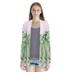 Palm Leaves On Pink Drape Collar Cardigan by goljakoff