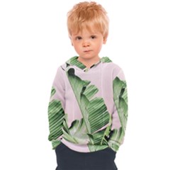 Palm Leaves On Pink Kids  Overhead Hoodie by goljakoff