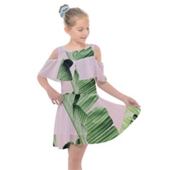 Palm Leaves On Pink Kids  Shoulder Cutout Chiffon Dress by goljakoff