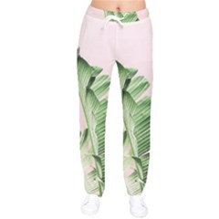 Palm Leaves On Pink Women Velvet Drawstring Pants by goljakoff