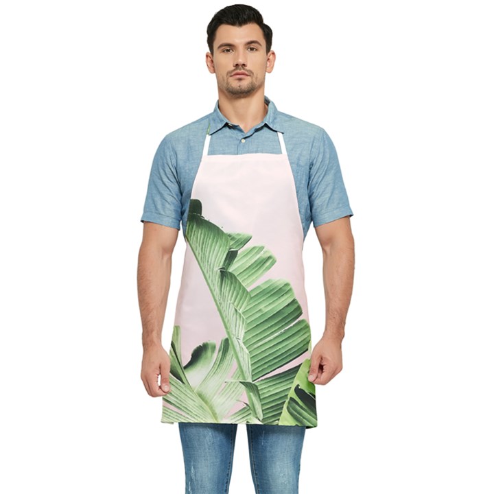 Palm leaves on pink Kitchen Apron