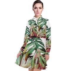 Tropical Leaves Long Sleeve Chiffon Shirt Dress by goljakoff