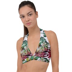 Tropical Leaves Halter Plunge Bikini Top by goljakoff