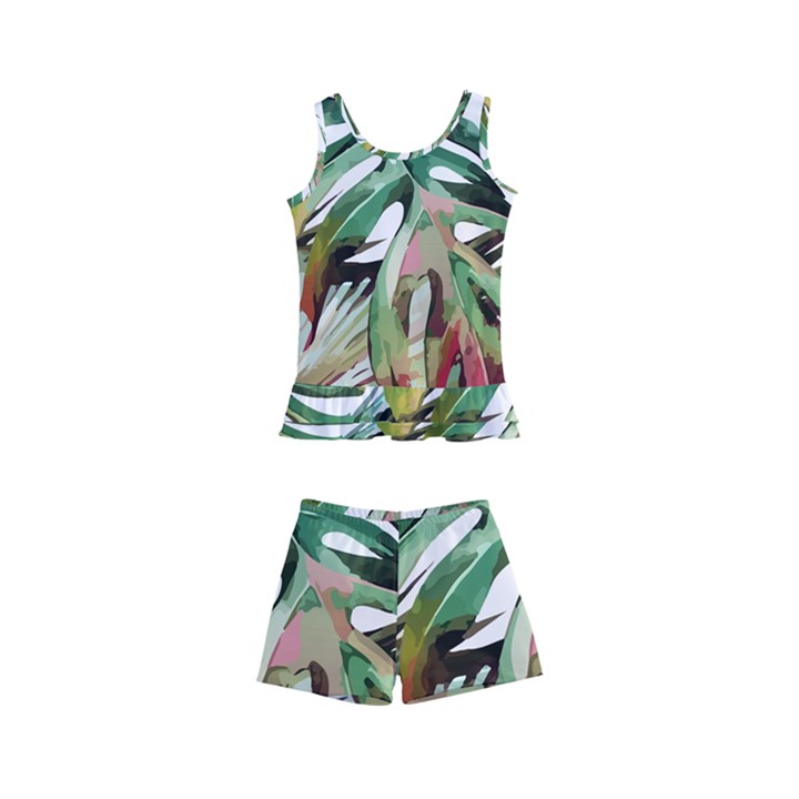 Tropical leaves Kids  Boyleg Swimsuit