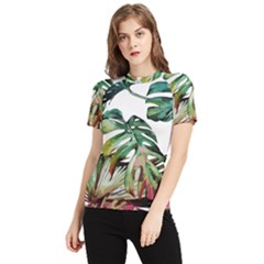 Tropical Leaves Women s Short Sleeve Rash Guard