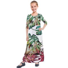 Tropical Leaves Kids  Quarter Sleeve Maxi Dress by goljakoff