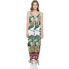 Tropical Leaves Sleeveless Tie Ankle Jumpsuit