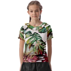 Tropical Leaves Kids  Frill Chiffon Blouse