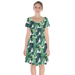 Banana Leaves Short Sleeve Bardot Dress by goljakoff