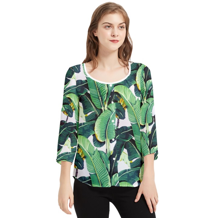 Banana leaves Chiffon Quarter Sleeve Blouse