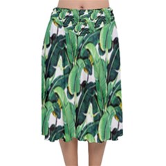 Banana Leaves Velvet Flared Midi Skirt by goljakoff