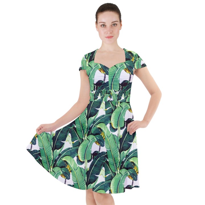 Banana leaves Cap Sleeve Midi Dress