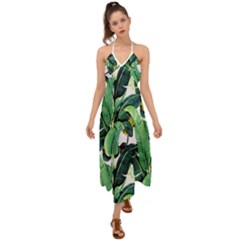 Banana Leaves Halter Tie Back Dress  by goljakoff