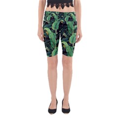 Night Banana Leaves Yoga Cropped Leggings by goljakoff