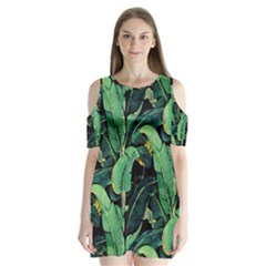 Night Banana Leaves Shoulder Cutout Velvet One Piece by goljakoff