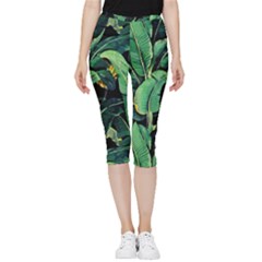 Night Banana Leaves Inside Out Lightweight Velour Capri Leggings  by goljakoff