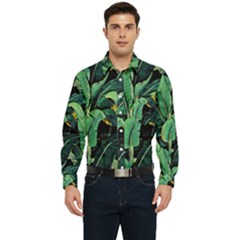 Night Banana Leaves Men s Long Sleeve Pocket Shirt  by goljakoff