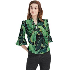 Night Banana Leaves Loose Horn Sleeve Chiffon Blouse