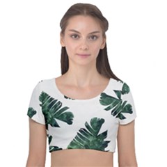 Banana Leaves Velvet Short Sleeve Crop Top  by goljakoff