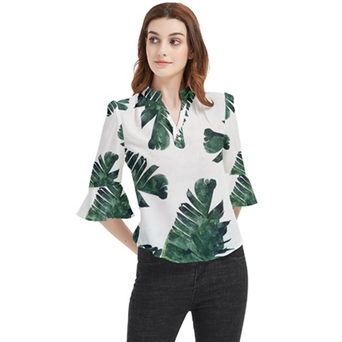 Banana Leaves Loose Horn Sleeve Chiffon Blouse by goljakoff