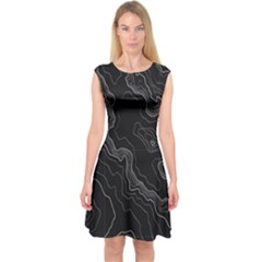 Black Topography Capsleeve Midi Dress by goljakoff