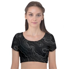 Black Topography Velvet Short Sleeve Crop Top  by goljakoff