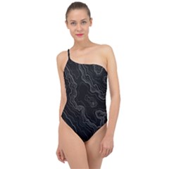 Black Topography Classic One Shoulder Swimsuit by goljakoff