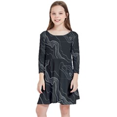 Black Topography Kids  Quarter Sleeve Skater Dress by goljakoff