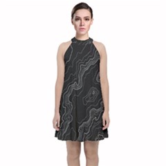 Topography Map Velvet Halter Neckline Dress  by goljakoff