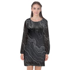 Black Topography Long Sleeve Chiffon Shift Dress  by goljakoff