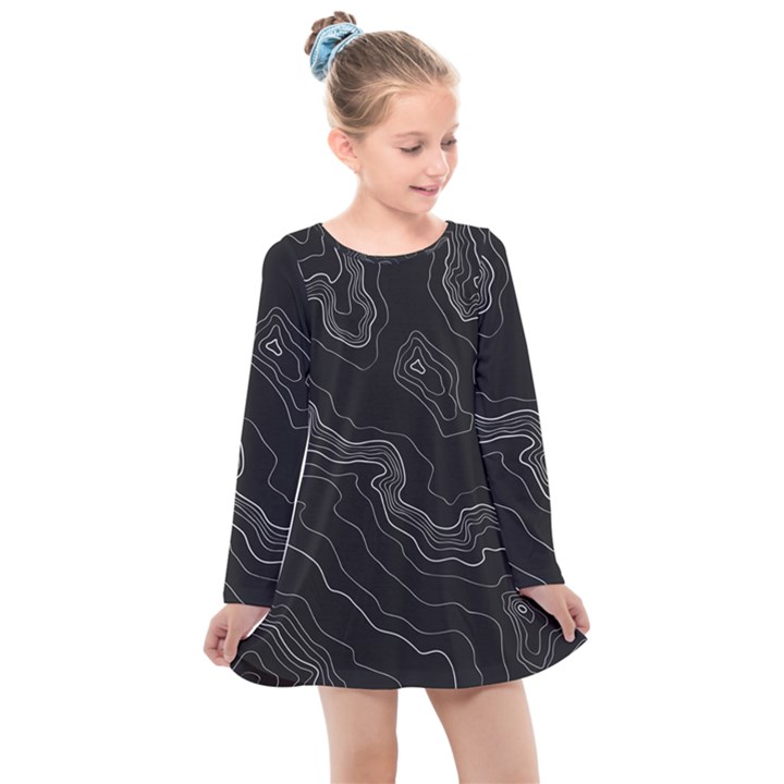 Black Topography Kids  Long Sleeve Dress