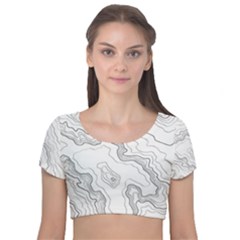 Topography Map Velvet Short Sleeve Crop Top  by goljakoff