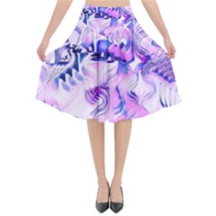 Hydrangea Blossoms Fantasy Gardens Pastel Pink And Blue Flared Midi Skirt by CrypticFragmentsDesign