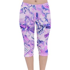 Hydrangea Blossoms Fantasy Gardens Pastel Pink And Blue Velvet Capri Leggings  by CrypticFragmentsDesign