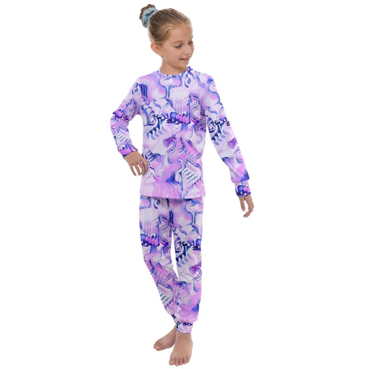 Hydrangea Blossoms Fantasy Gardens Pastel Pink and Blue Kids  Long Sleeve Set 