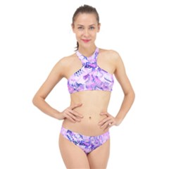 Hydrangea Blossoms Fantasy Gardens Pastel Pink And Blue High Neck Bikini Set by CrypticFragmentsDesign