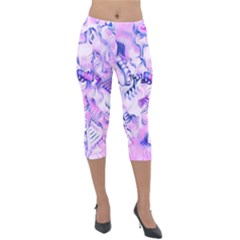 Hydrangea Blossoms Fantasy Gardens Pastel Pink And Blue Lightweight Velour Capri Leggings  by CrypticFragmentsDesign