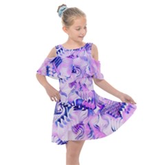 Hydrangea Blossoms Fantasy Gardens Pastel Pink And Blue Kids  Shoulder Cutout Chiffon Dress by CrypticFragmentsDesign