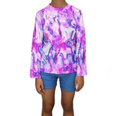 Hot Pink Fuchsia Flower Fantasy  Kids  Long Sleeve Swimwear by CrypticFragmentsDesign