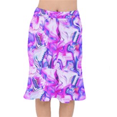 Hot Pink Fuchsia Flower Fantasy  Short Mermaid Skirt by CrypticFragmentsDesign