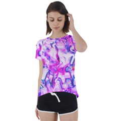 Hot Pink Fuchsia Flower Fantasy  Short Sleeve Foldover Tee by CrypticFragmentsDesign