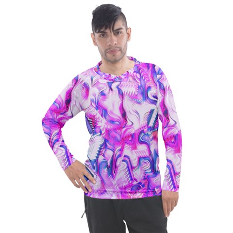 Hot Pink Fuchsia Flower Fantasy  Men s Pique Long Sleeve Tee by CrypticFragmentsDesign