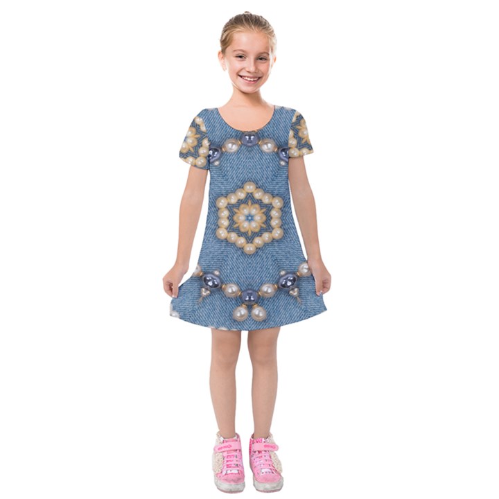 Denimpearls Kids  Short Sleeve Velvet Dress